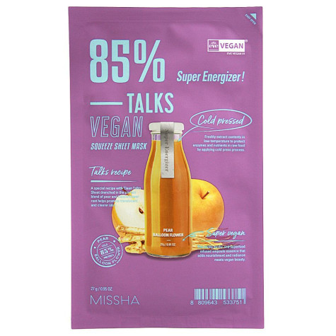 Missha Тканевая маска Talks Vegan Squeeze Sheet Mask Super Energizer,27g. в5210/5 Missha